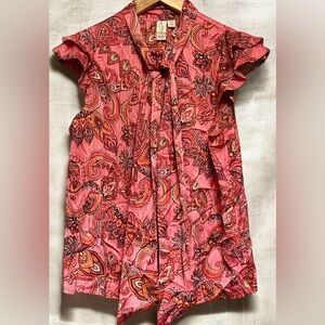 JOIE WOMAN CUTE DESIGN WITH TIE CAP FLUTTERED SLEEVES PINK BLOUSE SIZE SMALL NWT